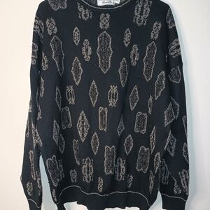 St. Croix Black and Gray Crewneck Sweater with Crystal Print